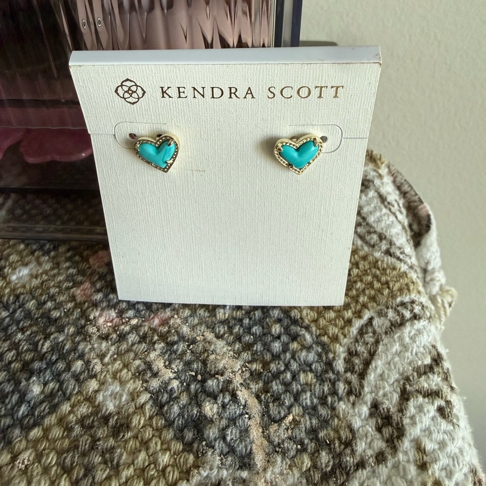 Kendra Scott Teal Heart Earrings